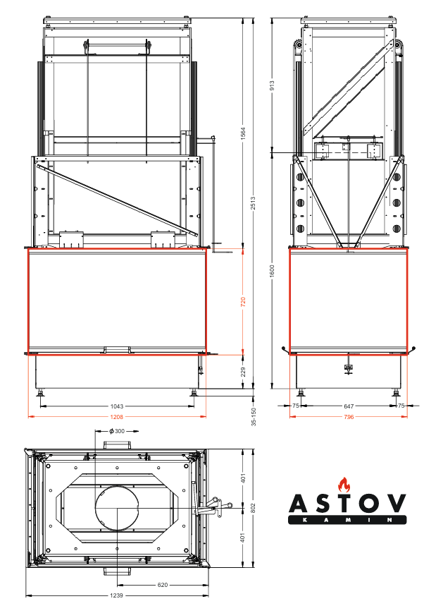 Топка каминная Астов П4С 12080