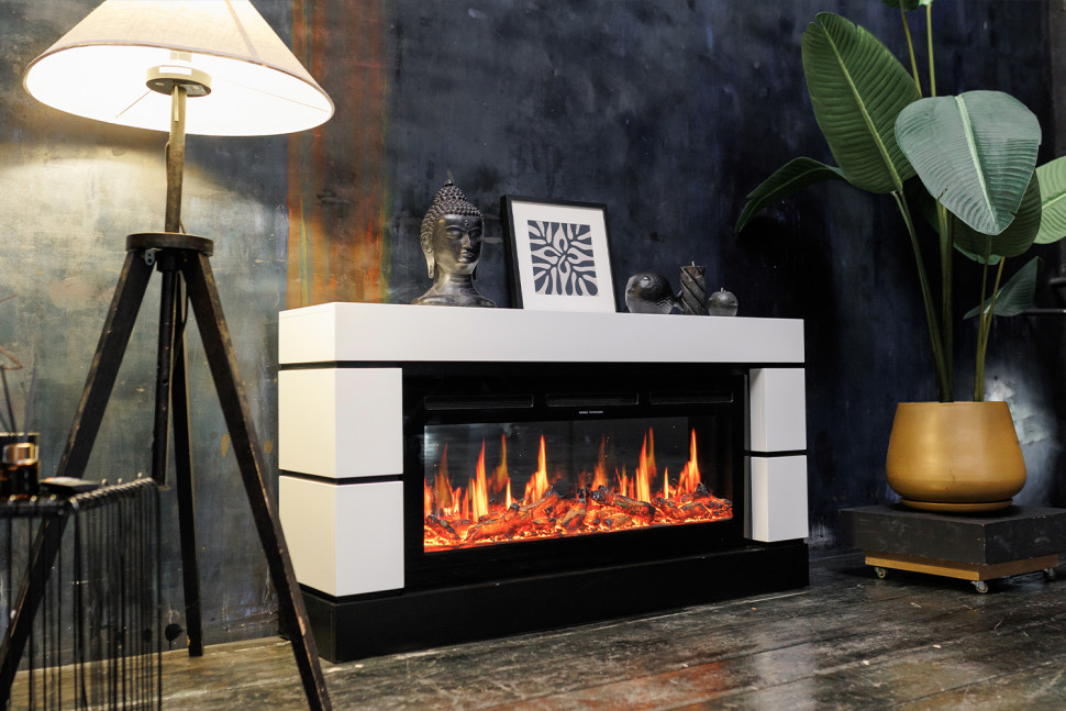 Каминокомплект Modern 60 SFT (Разборный) - Белый с черным с очагом Vision 60 LOG LED