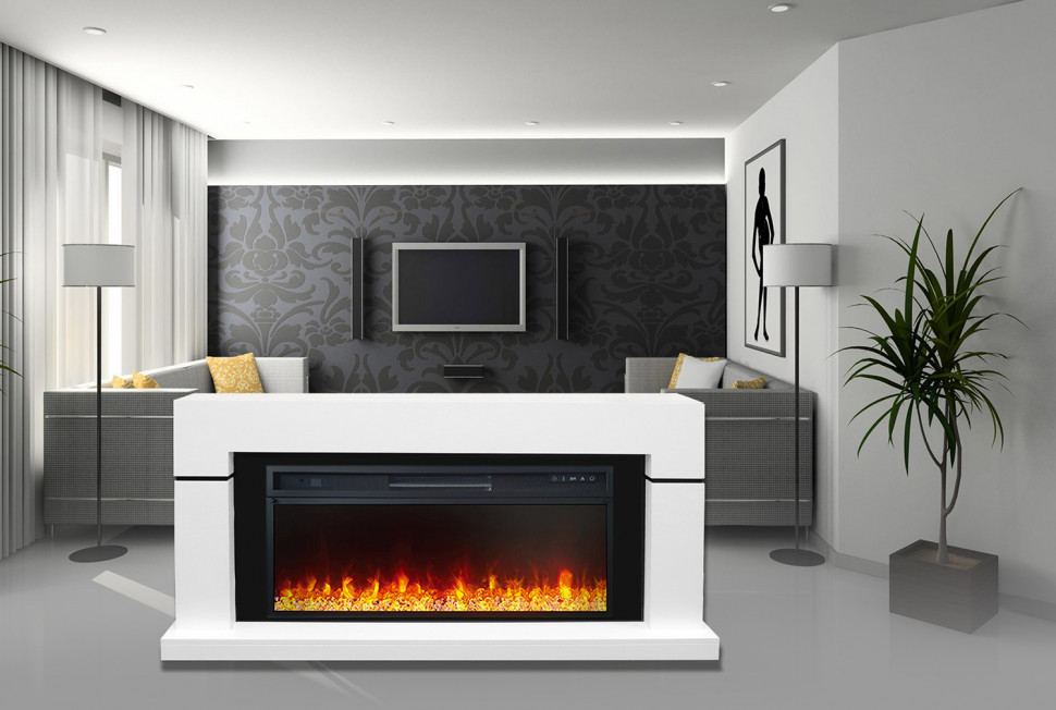 Каминокомплект Lindos 60 - Белый с черным с очагом Vision 60 LED