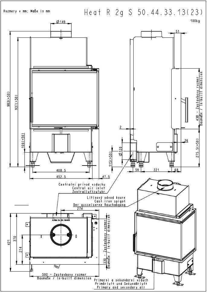Стальная топка Romotop HEAT R/L 2G S 50.44.33.23, AKUM