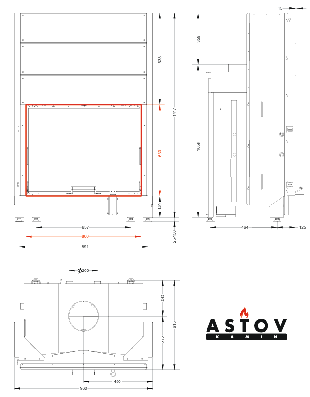 Каминная топка Астов ПС 8063 У, гильотина