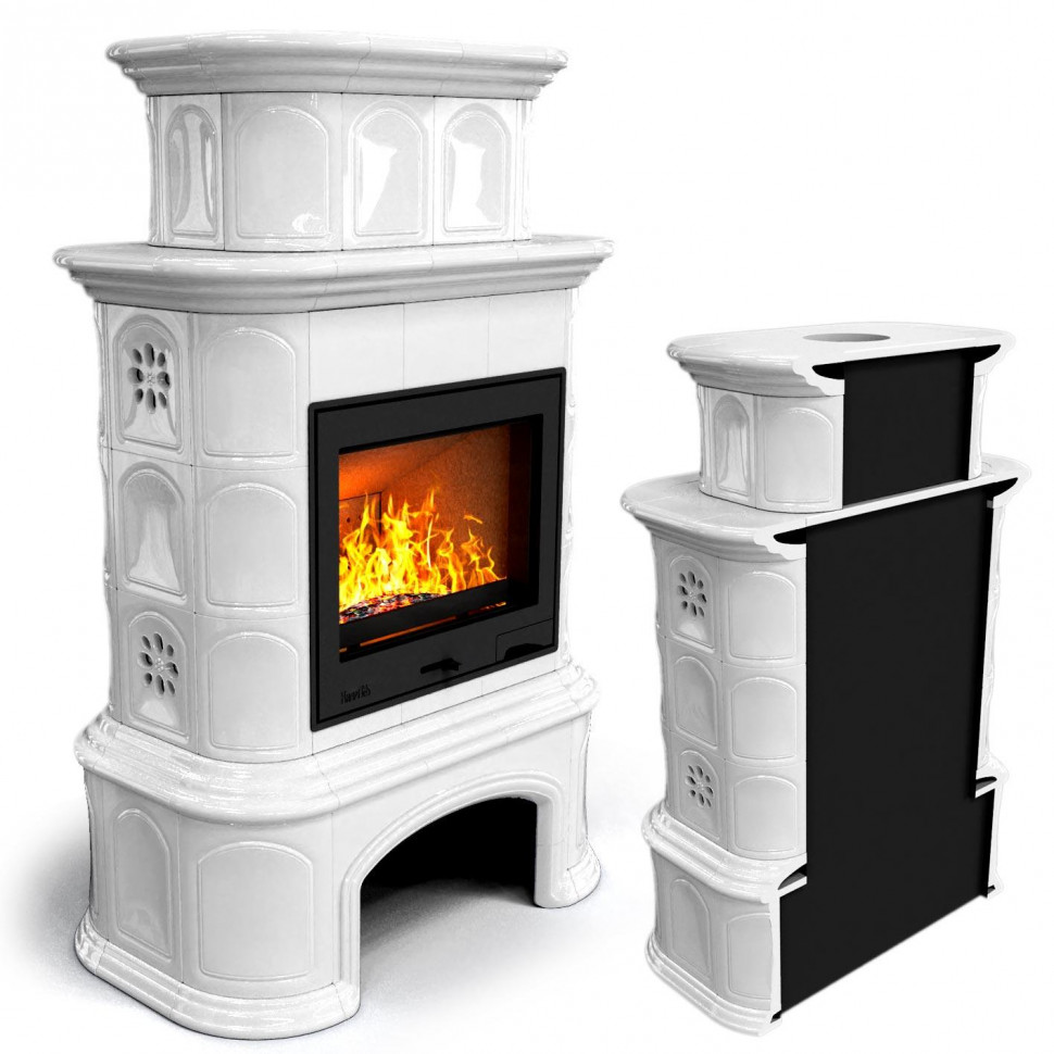 Печь изразцовая КимрПечь пристенная двухъярусная Прованс с дровяником (700)