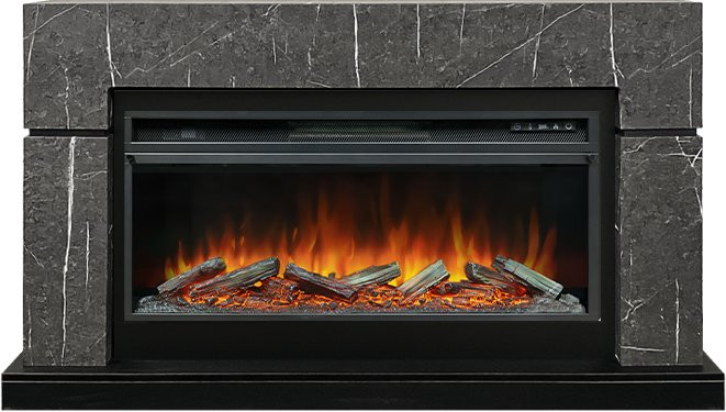 Каминокомплект Lindos 42 SFT (Разборный) - Серый мрамор (Ширина 1470мм) с очагом Vision 42 LOG LED