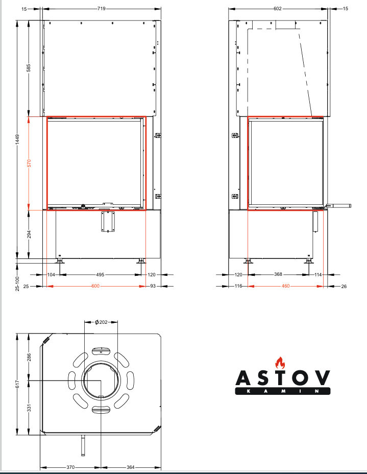 Каминная топка Астов П2С 6057, гильотина