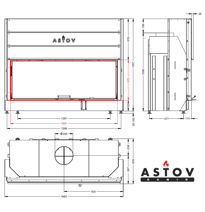 Каминная топка Астов ПС 15057, гильотина