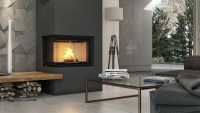 Топка DEFRO HOME INTRA SM BL G, 10кВт, 755/548/498мм, угловое стекло слева, гильотина, черный керамитон, черная ручка
